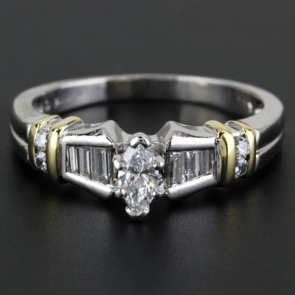 Platinum & 18K Yellow Gold Diamond Engagement Ring by Frederick Goldman - Picture 3 of 7